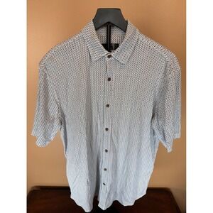 Le 31 Mens Short Sleeve Button Down Shirt Blue Geometric Diamond Print Size S